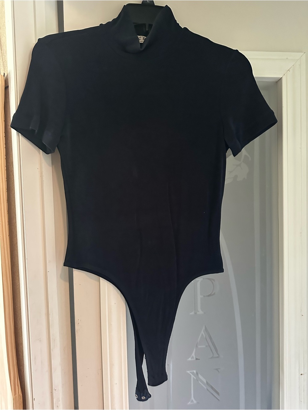 BCBG Women’s Navy Blue Short Sleeve Mock Neck Bodysuit